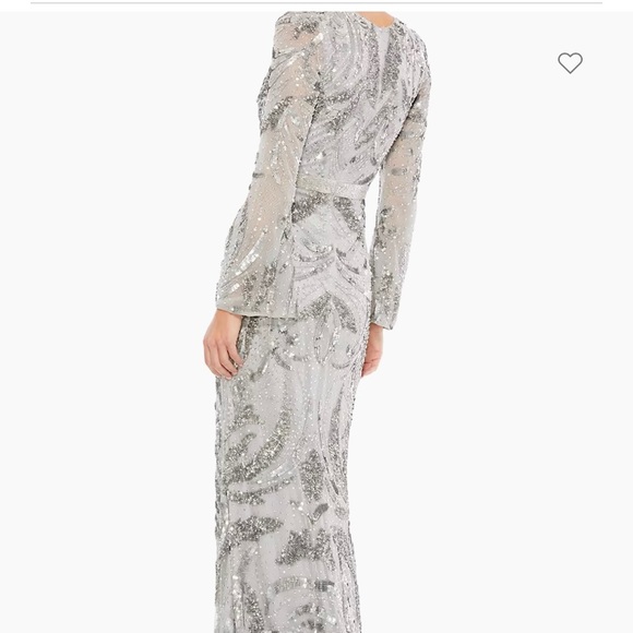 Sequined Faux Wrap Split Long Sleeve Gown by Mac Duggal - Picture 3 of 6